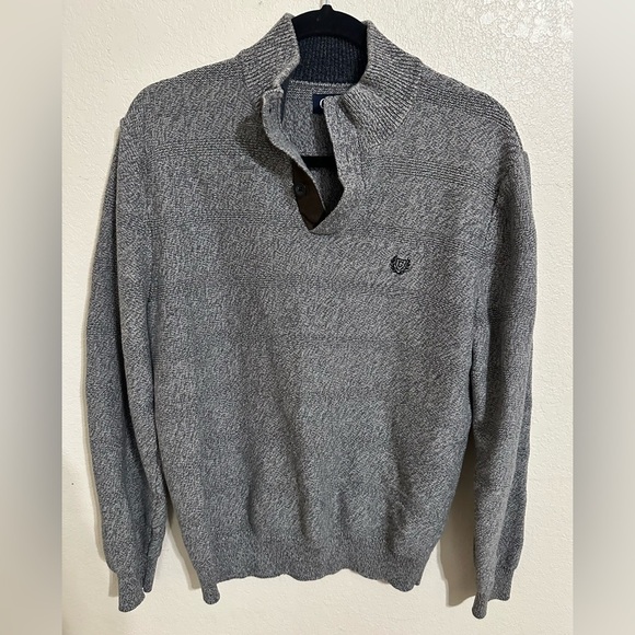 Chaps Gray Button Up Sweater with Ribbed Cuffs - Picture 1 of 13